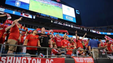 Aug 2, 2014; Charlotte, NC, USA; Liverpool supporters cheer after their team wins defeated AC Milan 2-0 in an international friendly at Bank of America Stadium. Mandatory Credit: Jim Dedmon-USA TODAY Sports