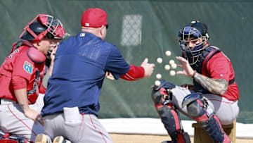 Feb 20, 2016; Lee County, FL, USA; Boston Red Sox catcher Blake Swihart (23) works out at Jet Blue Park. Mandatory Credit: Kim Klement-USA TODAY Sports