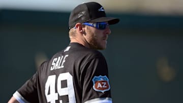 Feb 25, 2016; Glendale, AZ, USA; Chicago White Sox starting pitcher Chris Sale (49) looks on during a workout at Camelback Ranch Practice Fields. Mandatory Credit: Joe Camporeale-USA TODAY Sports