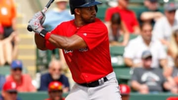 Mar 8, 2016; Sarasota, FL, USA; Boston Red Sox left fielder Chris Young (30) at bat against the Baltimore Orioles at Ed Smith Stadium. Mandatory Credit: Kim Klement-USA TODAY Sports
