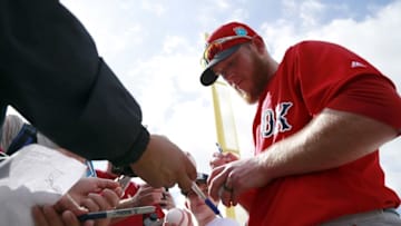 Feb 20, 2016; Lee County, FL, USA; Boston Red Sox relief pitcher Craig Kimbrel (46) signs autographs after he works out at Jet Blue Park. Mandatory Credit: Kim Klement-USA TODAY Sports