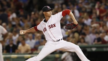 Jun 16, 2016; Boston, MA, USA; Boston Red Sox pitcher Clay Buchholz (11) throws a pitch against the Baltimore Orioles in the seventh inning at Fenway Park. Mandatory Credit: David Butler II-USA TODAY Sports