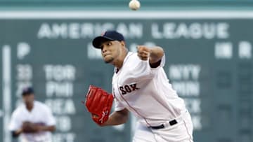 Jun 16, 2016; Boston, MA, USA; Boston Red Sox starting pitcher Eduardo Rodriguez (52) throws a pitch against the Baltimore Orioles in the first inning at Fenway Park. Mandatory Credit: David Butler II-USA TODAY Sports