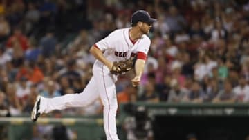 Jul 6, 2016; Boston, MA, USA; Boston Red Sox relief pitcher Tommy Layne (59) throws a pitch against the Texas Rangers in the eighth inning at Fenway Park. The Red Sox defeated the Rangers 11-6. Mandatory Credit: David Butler II-USA TODAY Sports