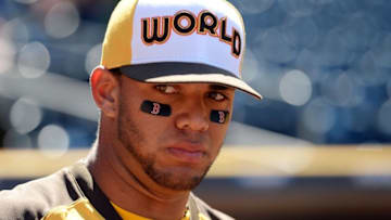 Jul 10, 2016; San Diego, CA, USA; World infielder Yoan Moncada before the All Star Game futures baseball game at PetCo Park. Mandatory Credit: Jake Roth-USA TODAY Sports