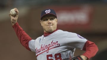 Jul 28, 2016; San Francisco, CA, USA; Washington Nationals relief pitcher Jonathan Papelbon (58) throws a pitch during the ninth inning against the San Francisco Giants at AT&T Park. Mandatory Credit: Kenny Karst-USA TODAY Sports