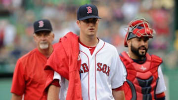 Jul 25, 2016; Boston, MA, USA; Boston Red Sox starting pitcher Drew Pomeranz (31) walks to the dugout prior to the start of the game against the Detroit Tigers at Fenway Park. Mandatory Credit: Bob DeChiara-USA TODAY Sports