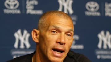 Aug 7, 2016; Bronx, NY, USA; New York Yankees manager Joe Girardi addresses the media during a press conference announcing the retirement of designated hitter Alex Rodriguez prior to the game between the Cleveland Indians and New York Yankees at Yankee Stadium. Rodriguez will play his last game on Friday August 12, 2016. Mandatory Credit: Andy Marlin-USA TODAY Sports