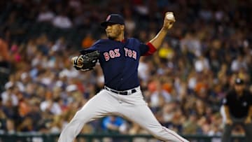 Aug 19, 2016; Detroit, MI, USA; Boston Red Sox relief pitcher Fernando Abad (58) pitches in the ninth inning against the Detroit Tigers at Comerica Park. Boston won 10-2. Mandatory Credit: Rick Osentoski-USA TODAY Sports