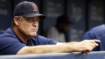 Aug 25, 2016; St. Petersburg, FL, USA; Boston Red Sox manager John Farrell (53) looks on against the Tampa Bay Rays at Tropicana Field. Mandatory Credit: Kim Klement-USA TODAY Sports