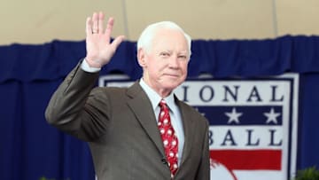 COOPERSTOWN, NY - JULY 24: Hall of Famer Whitey Ford is introduced at Clark Sports Center during the Baseball Hall of Fame induction ceremony on July 24, 2011 in Cooperstown, New York. (Photo by Jim McIsaac/Getty Images)