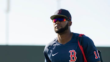 FT. MYERS, FL - MARCH 26: Franchy Cordero #16 of the Boston Red Sox looks on before a Grapefruit League game against the Tampa Bay Rays on March 26, 2022 at jetBlue Park at Fenway South in Fort Myers, Florida. (Photo by Billie Weiss/Boston Red Sox/Getty Images)