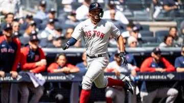 NEW YORK, NY - APRIL 8: Xander Bogaerts #2 of the Boston Red Sox scores during the first inning of the 2022 Major League Baseball Opening Day game against the New York Yankees on April 8, 2022 at Yankee Stadium in the Bronx borough of New York City. (Photo by Billie Weiss/Boston Red Sox/Getty Images)