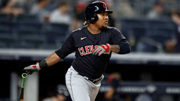 NEW YORK, NY - SEPTEMBER 17: Jose Ramirez #11 of the Cleveland Indians at bat against the New York Yankees during the first inning at Yankee Stadium on September 17, 2021 in New York City. (Photo by Adam Hunger/Getty Images)