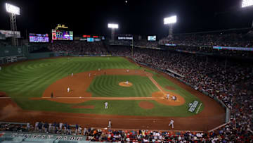BOSTON, MASSACHUSETTS - OCTOBER 20: Hirokazu Sawamura #19 of the Boston Red Sox pitches against the Houston Astros in th of Game Five of the American League Championship Series at Fenway Park on October 20, 2021 in Boston, Massachusetts. (Photo by Omar Rawlings/Getty Images)