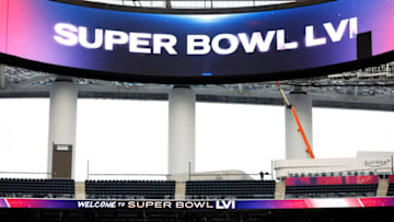 INGLEWOOD, CALIFORNIA - FEBRUARY 01: A view of SoFi Stadium as workers prepare for Super Bowl LVI on February 01, 2022 in Inglewood, California. (Photo by Ronald Martinez/Getty Images)