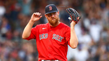 BOSTON, MA - JULY 07: Josh Winckowski #73 of the Boston Red Sox reacts after giving up a grand slam to Josh Donaldson #28 of the New York Yankees in the thread inning of a game at Fenway Park on July 7, 2022 in Boston, Massachusetts. (Photo by Adam Glanzman/Getty Images)
