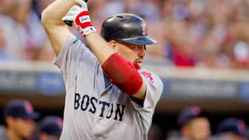 MINNEAPOLIS, MN -APRIL 23: Kevin Youkilis #20 of the Boston Red Sox prepares to bat against the Minnesota Twins on April 23, 2012 at Target Field in Minneapolis, Minnesota. The Red Sox win 6-5. (Photo by Bruce Kluckhohn/Minnesota Twins/Getty Images)