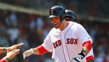 BOSTON, MA - MAY 02: J.D. Martinez #28 of the Boston Red Sox celebrates after hitting a two-run home run during the fourth inning against the Kansas City Royals at Fenway Park on May 2, 2018 in Boston, Massachusetts. (Photo by Tim Bradbury/Getty Images)