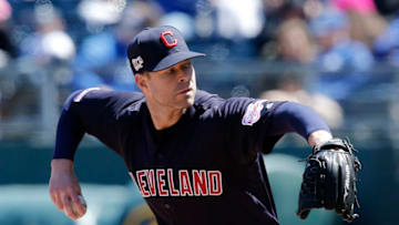 KANSAS CITY, MISSOURI - APRIL 14: Corey Kluber #28 of the Cleveland Indians throws in the first inning during the game against the Kansas City Royals at Kauffman Stadium on April 14, 2019 in Kansas City, Missouri. (Photo by John Sleezer/Getty Images)