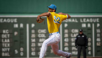BOSTON, MA - APRIL 17: Michael Wacha #52 of the Boston Red Sox delivers during the fifth inning of a game against the Minnesota Twins on April 17, 2022 at Fenway Park in Boston, Massachusetts. (Photo by Maddie Malhotra/Boston Red Sox/Getty Images)