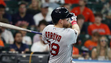 HOUSTON, TEXAS - AUGUST 01: Christian Arroyo #39 of the Boston Red Sox bats against the Boston Red Sox at Minute Maid Park on August 01, 2022 in Houston, Texas. (Photo by Bob Levey/Getty Images)