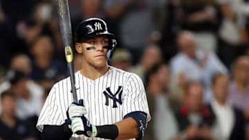 NEW YORK, NEW YORK - SEPTEMBER 20: Aaron Judge #99 of the New York Yankees bats during the 6th inning of the game against the Pittsburgh Pirates at Yankee Stadium on September 20, 2022 in the Bronx borough of New York City. (Photo by Jamie Squire/Getty Images)