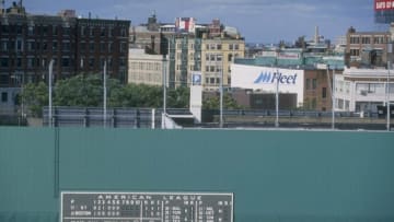 28 Sep 1996: General view of the outfield wall at Fenway Park during a game between the New York Yankees and the Boston Red Sox in Boston, Massachusetts. The Yankees defeated the Red Sox 4-2.