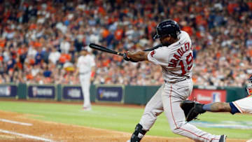 HOUSTON, TX - OCTOBER 17: Jackie Bradley Jr. #19 of the Boston Red Sox hits a two-run home run in the sixth inning against the Houston Astros during Game Four of the American League Championship Series at Minute Maid Park on October 17, 2018 in Houston, Texas. (Photo by Bob Levey/Getty Images)