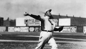 BOSTON - 1908. Cy Young, pitcher for the Boston Red Sox, warms up before a game at Huntingdon Ave. Grounds in Boston in 1908. (Photo by Mark Rucker/Transcendental Graphics, Getty Images)