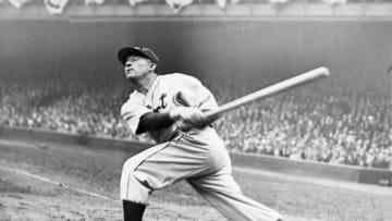 DETROIT - APRIL, 1936. Al Simmons, outfielder for the Detroit Tigers, takes a mighty cut in the team's home opener at Briggs Stadium in April of 1936. (Photo by Mark Rucker/Transcendental Graphics, Getty Images)
