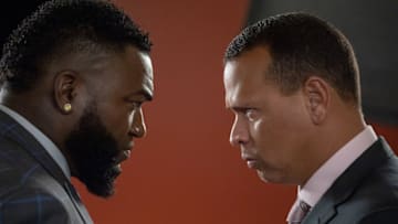 WASHINGTON, DC - JULY 17: David Ortiz (L) and Alex Rodriguez (R) face off to see who can tap their Mastercard contactless card faster in the Mastercard Keep Moving Challenge launched during the MLB All-Star Game July 17, 2018 in Washington, D.C. (Photo by Tasos Katopodis/Getty Images for Mastercard)