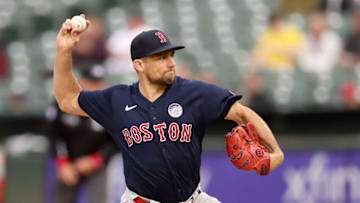 OAKLAND, CALIFORNIA - JUNE 03: Nathan Eovaldi #17 of the Boston Red Sox pitches against the Oakland Athletics in the first inning at RingCentral Coliseum on June 03, 2022 in Oakland, California. (Photo by Ezra Shaw/Getty Images)