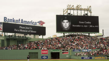 BOSTON, MA - JULY 14: A moment of silence is held for Gene Conley before a game between the New York Yankees and the Boston Red Sox on July 14, 2017 at Fenway Park in Boston, Massachusetts. (Photo by Billie Weiss/Boston Red Sox/Getty Images)