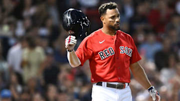 BOSTON, MA - AUGUST 13: Xander Bogaerts #2 of the Boston Red Sox reacts after striking out in the third inning against the New York Yankees at Fenway Park on August 13, 2022 in Boston, Massachusetts. (Photo by Kathryn Riley/Getty Images)