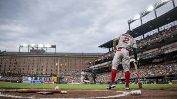 BALTIMORE, MD - AUGUST 19: Xander Bogaerts #2 of the Boston Red Sox stands in the on-deck circle during the first inning of a game against the Baltimore Orioles on August 19, 2022 at Oriole Park at Camden Yards in Baltimore, Maryland. (Photo by Maddie Malhotra/Boston Red Sox/Getty Images)