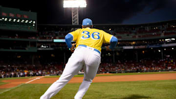 BOSTON, MA - SEPTEMBER 28: Triston Casas #36 of the Boston Red Sox warms up before a game against the Baltimore Orioles on September 28, 2022 at Fenway Park in Boston, Massachusetts. (Photo by Maddie Malhotra/Boston Red Sox/Getty Images)