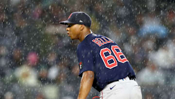 NEW YORK, NEW YORK - SEPTEMBER 25: Brayan Bello #66 of the Boston Red Sox waits to pitch in the sixth inning against the New York Yankees at Yankee Stadium on September 25, 2022 in the Bronx borough of New York City. (Photo by Elsa/Getty Images)