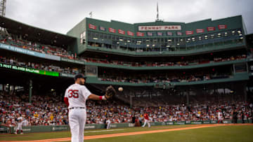 BOSTON, MA - AUGUST 9: Eric Hosmer #35 of the Boston Red Sox warms up before a game against the Atlanta Braves on August 9, 2022 at Fenway Park in Boston, Massachusetts. It was his debut game at Fenway Park as a member of the Boston Red Sox. (Photo by Billie Weiss/Boston Red Sox/Getty Images)