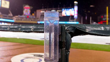 Aug 10, 2016; Minneapolis, MN, USA; The game between the Minnesota Twins and Houston Astros is under a rain delay in the third inning at Target Field. Mandatory Credit: Brad Rempel-USA TODAY Sports