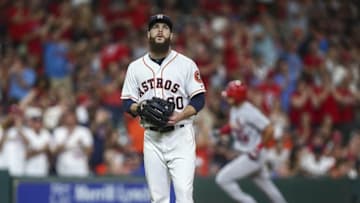 Aug 16, 2016; Houston, TX, USA; Houston Astros starting pitcher Dallas Keuchel (60) reacts and St. Louis Cardinals left fielder Tommy Pham (28) rounds the bases after hitting a home run during the fifth inning at Minute Maid Park. Mandatory Credit: Troy Taormina-USA TODAY Sports