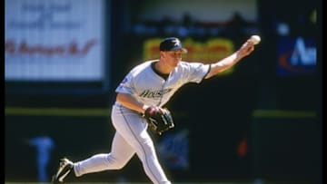 14 Apr 1997: Pitcher Billy Wagner of the Houston Astros throws a pitch during a game against the St. Louis Cardinals at Busch Stadium in St. Louis, Missouri. The Astros won the game 4-2.