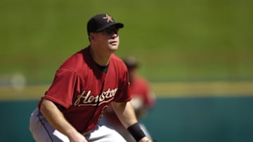 ARLINGTON, TX - MAY 18: Third baseman Ty Wigginton of the Houston Astros looks to home plate for the pitch from his position in the field during the game against the Texas Rangers at Rangers Ballpark in Arlington in Arlington, Texas on May 18, 2008. The Astros defeated the Rangers 5-4. (Photo by John Williamson/MLB Photos via Getty Images)