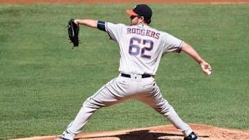 ANAHEIM, CA - OCTOBER 02: Brady Rodgers #62 of the Houston Astros pitches against the Los Angeles Angels of Anaheim at Angel Stadium of Anaheim on October 2, 2016 in Anaheim, California. (Photo by Lisa Blumenfeld/Getty Images)
