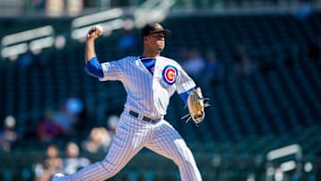 Oct 18, 2016; Mesa, AZ, USA; Mesa Solar Sox pitcher Duane Underwood Jr of the Chicago Cubs against the Scottsdale Scorpions during an Arizona Fall League game at Sloan Field. Mandatory Credit: Mark J. Rebilas-USA TODAY Sports