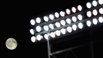 CHICAGO, IL - AUGUST 27: A full moon risies at Wrigley Field during a game between the Chicago Cubs and the New York Mets on August 27, 2018 in Chicago, Illinois. The Cubs defeated the Mets 7-4. (Photo by Jonathan Daniel/Getty Images)