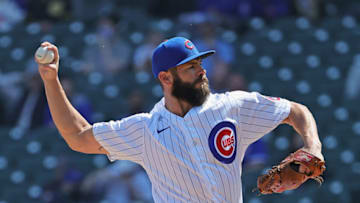 CHICAGO, ILLINOIS - APRIL 03: Starting pitcher Jake Arrieta #49 of the Chicago Cubs delivers the ball against the Pittsburgh Piratesat Wrigley Field on April 03, 2021 in Chicago, Illinois. (Photo by Jonathan Daniel/Getty Images)