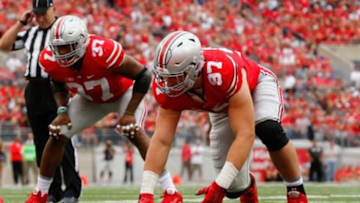 Sep 26, 2015; Columbus, OH, USA; Ohio State Buckeyes defensive lineman Joey Bosa (97) lines up versus the Western Michigan Broncos at Ohio Stadium. Ohio State won the game 38-12. Mandatory Credit: Joe Maiorana-USA TODAY Sports