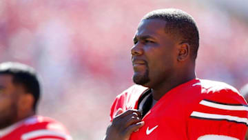 Oct 10, 2015; Columbus, OH, USA; Ohio State Buckeyes quarterback Cardale Jones (12) prior to the game versus the Maryland Terrapins at Ohio Stadium. Ohio State won the game 49-28. Mandatory Credit: Joe Maiorana-USA TODAY Sports
