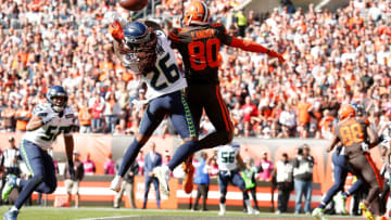 CLEVELAND, OH - OCTOBER 13: Neiko Thorpe #23 of the Seattle Seahawks breaks up a pass intended for Jarvis Landry #80 of the Cleveland Browns during the second quarter at FirstEnergy Stadium on October 13, 2019 in Cleveland, Ohio. (Photo by Kirk Irwin/Getty Images)